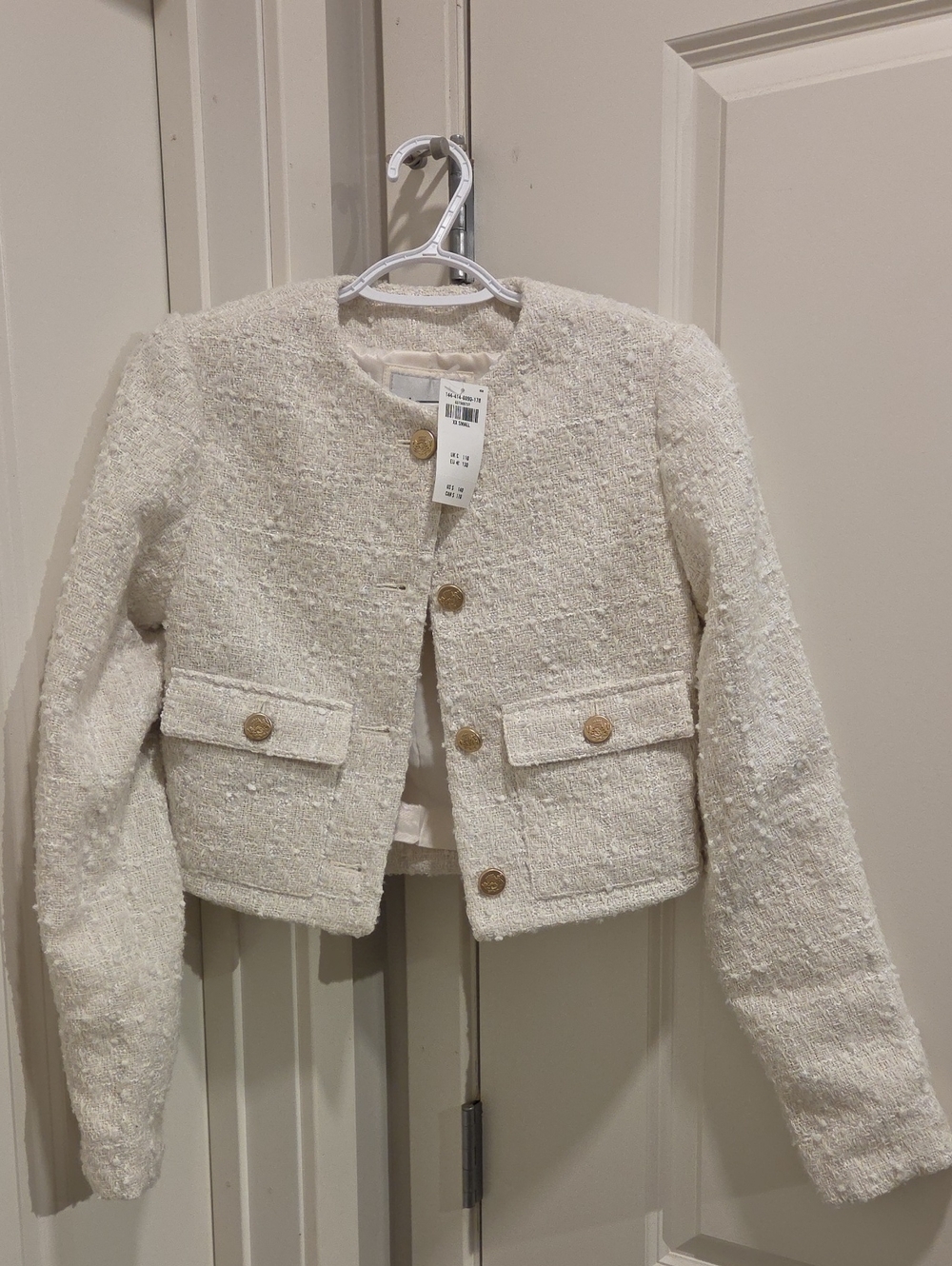 Abercrombie & Fitch Cream Tweed Cropped Blazer
